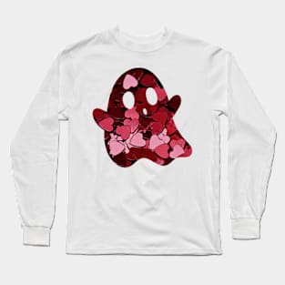 Valentines Red Hearts Ghost Long Sleeve T-Shirt